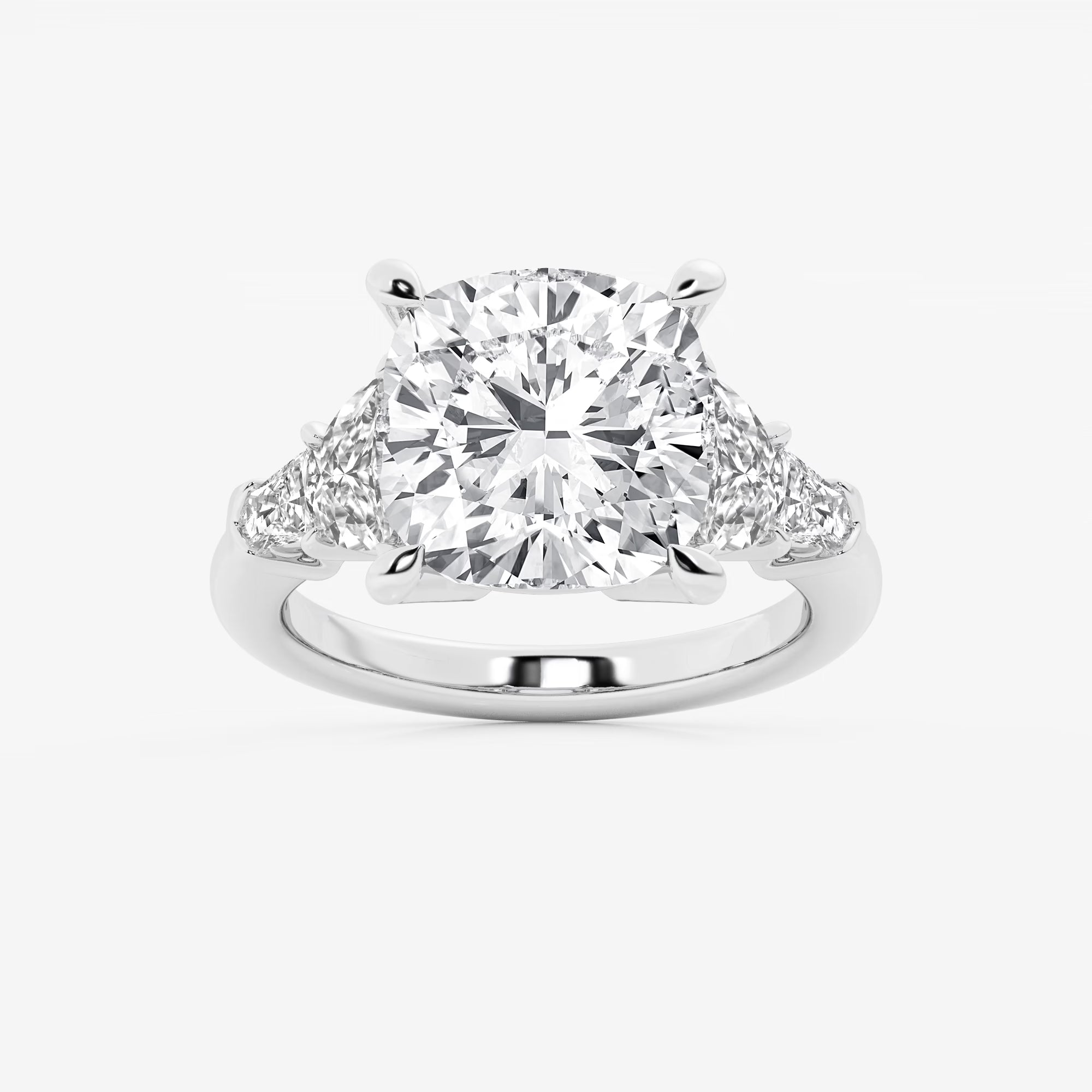 Cushion Lab Grown Diamond Side Stone Engagement Ring with Half-Moon & Baguette Accents