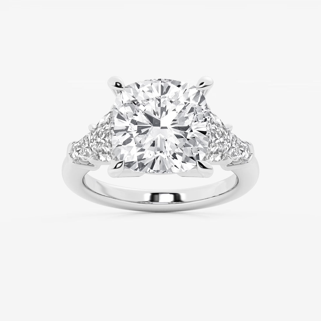Cushion Lab Grown Diamond Side Stone Engagement Ring with Half-Moon & Baguette Accents