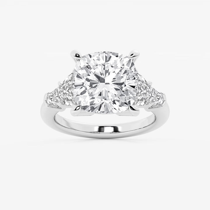 Cushion Lab Grown Diamond Side Stone Engagement Ring with Half-Moon & Baguette Accents