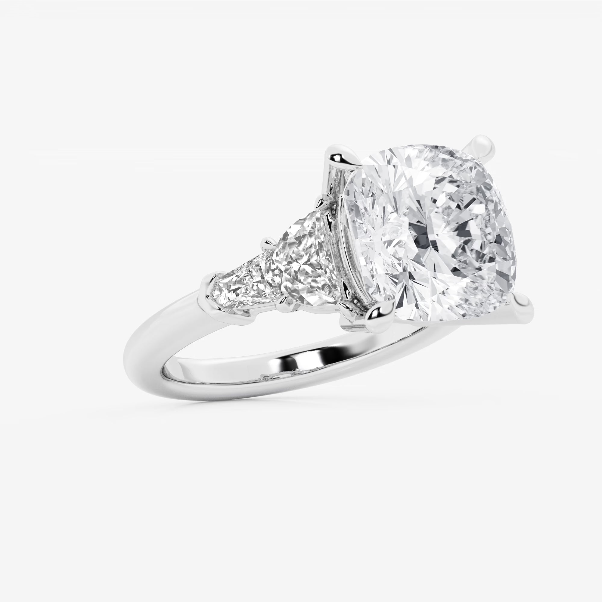 Cushion Lab Grown Diamond Side Stone Engagement Ring with Half-Moon & Baguette Accents