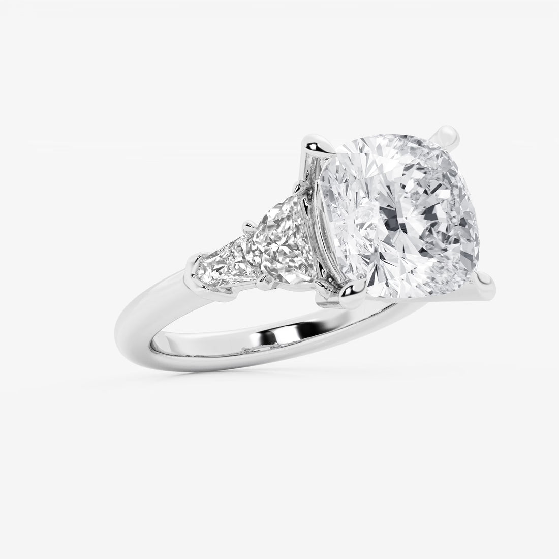 Cushion Lab Grown Diamond Side Stone Engagement Ring with Half-Moon & Baguette Accents