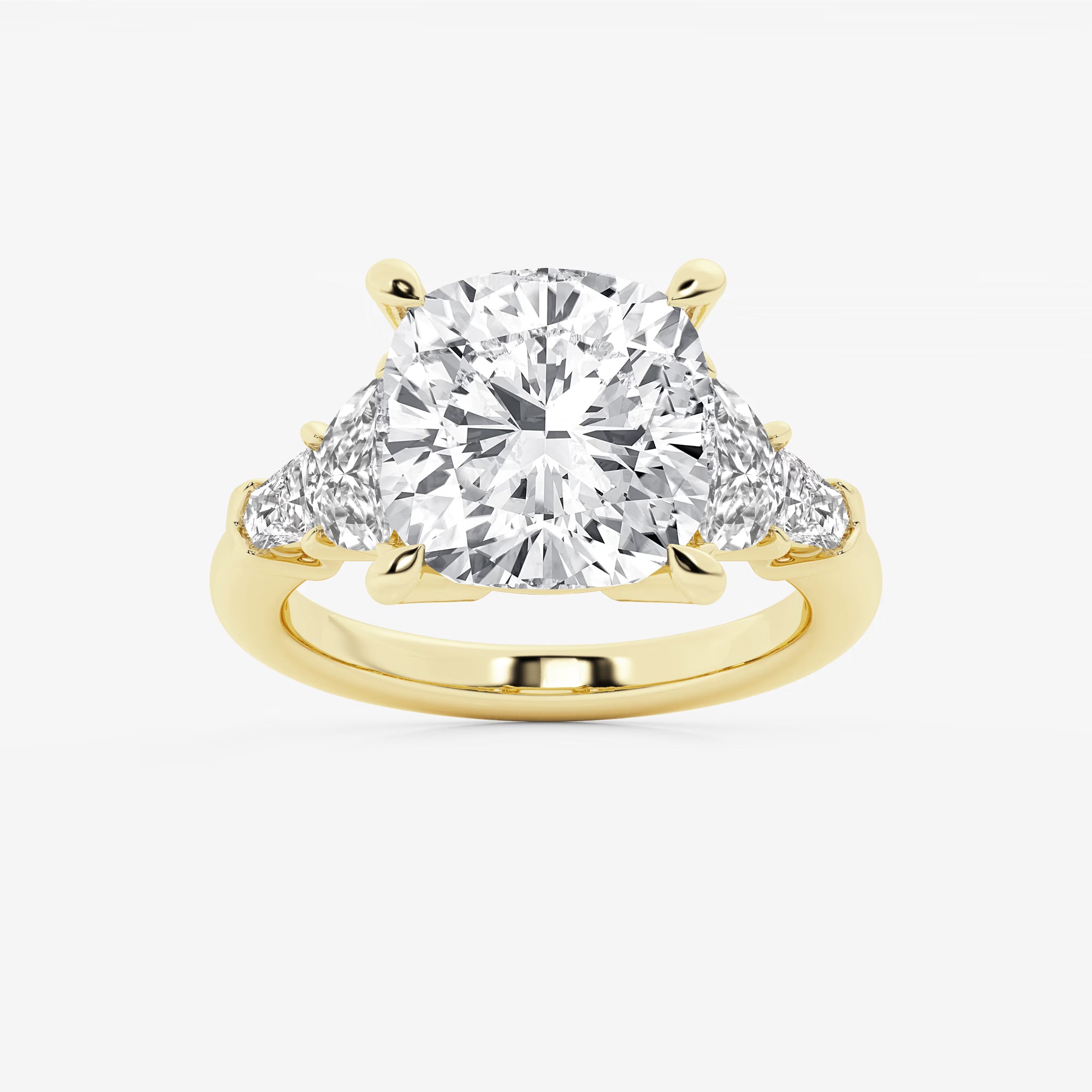 Cushion Lab Grown Diamond Side Stone Engagement Ring with Half-Moon & Baguette Accents