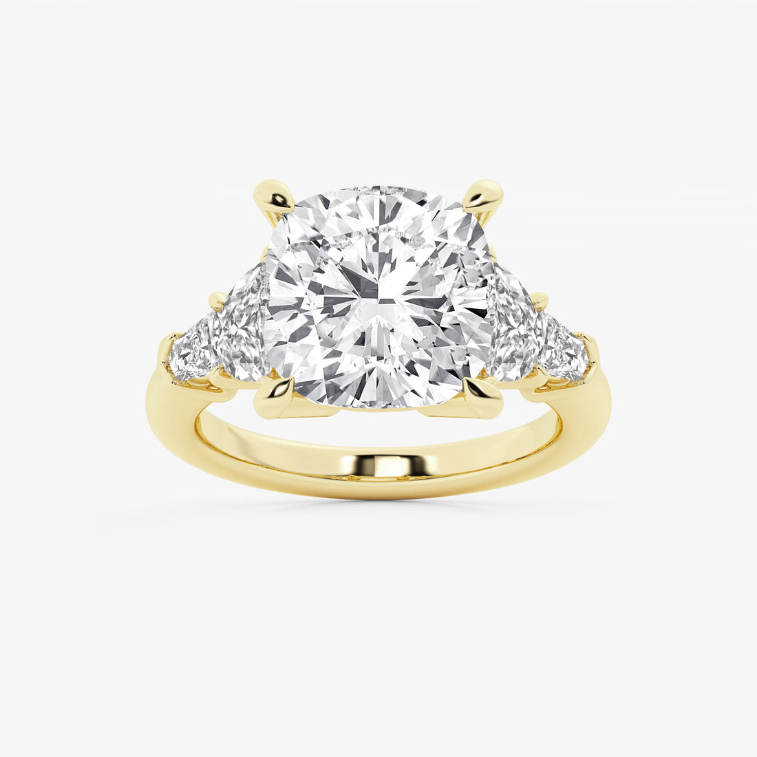 Cushion Lab Grown Diamond Side Stone Engagement Ring with Half-Moon & Baguette Accents