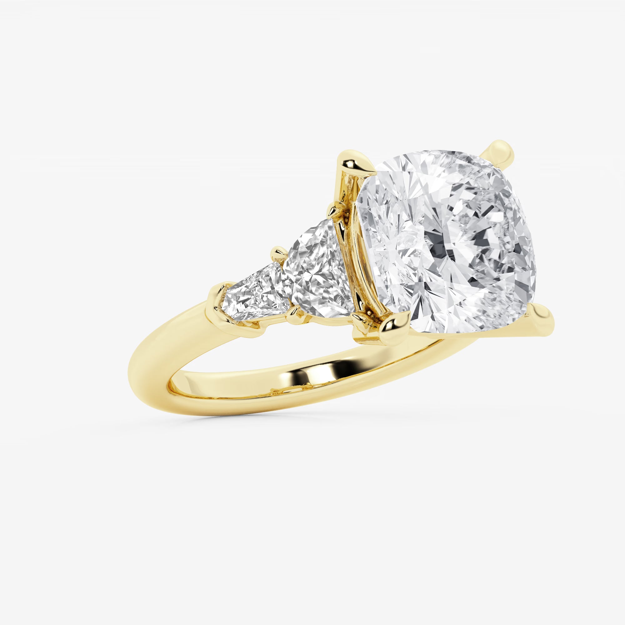 Cushion Lab Grown Diamond Side Stone Engagement Ring with Half-Moon & Baguette Accents