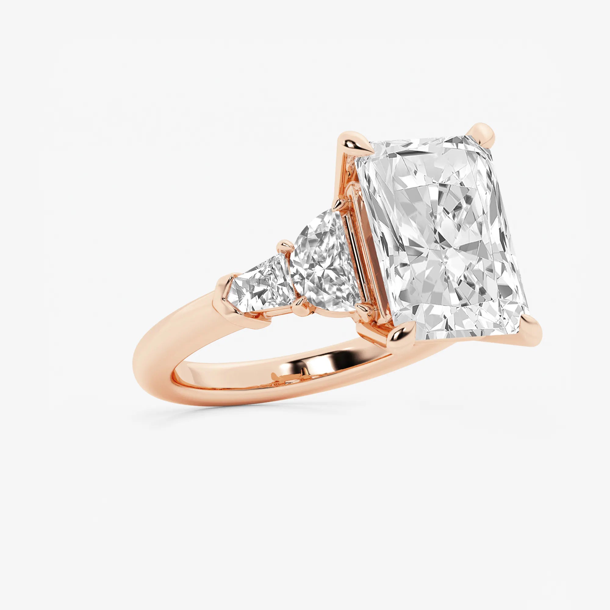 Virella Radiant Lab-Grown Diamond Side Stone Engagement Ring with Half Moon & Baguette Accents