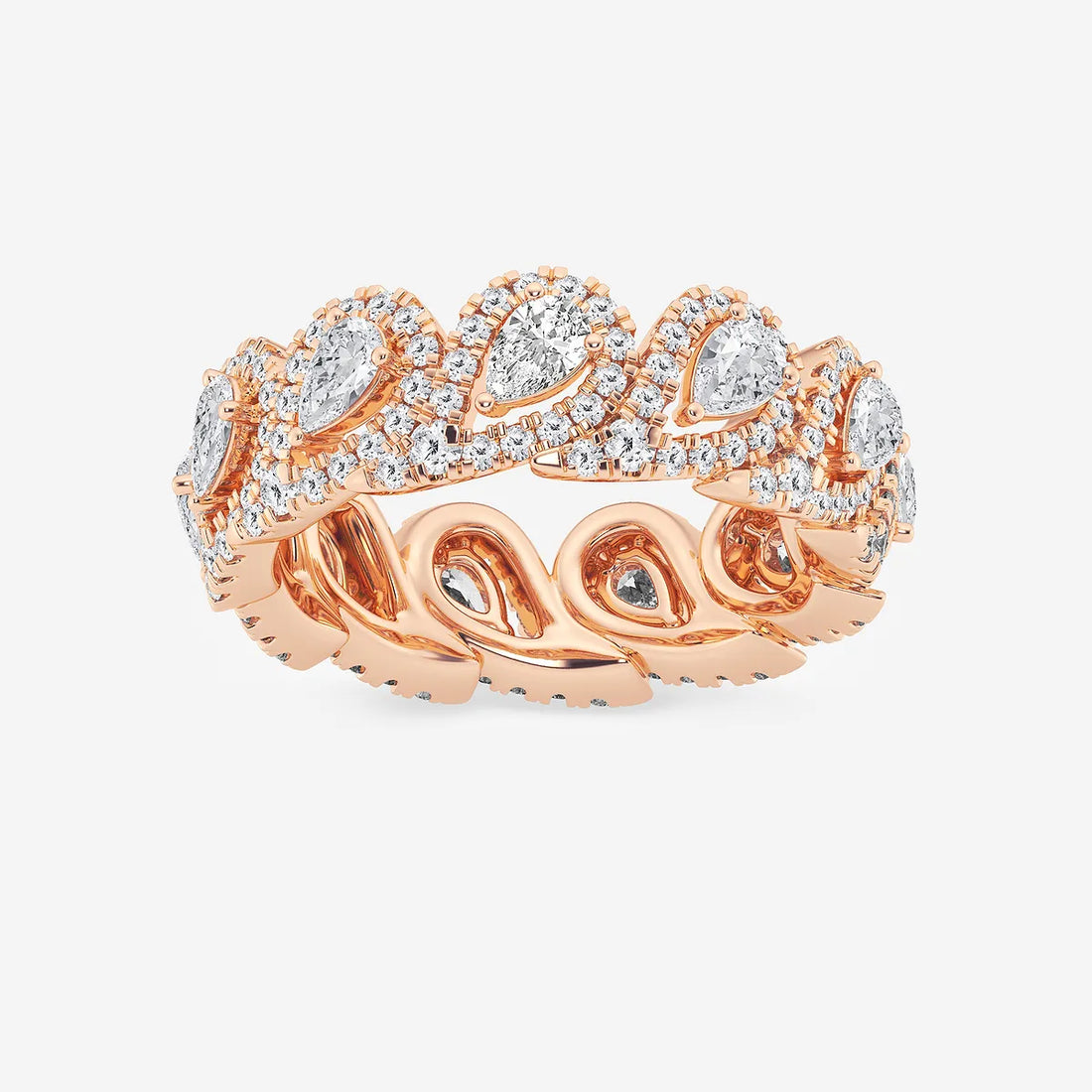 Pear Shape Lab Grown Diamond Halo Eternity Band Ring in Solid Gold