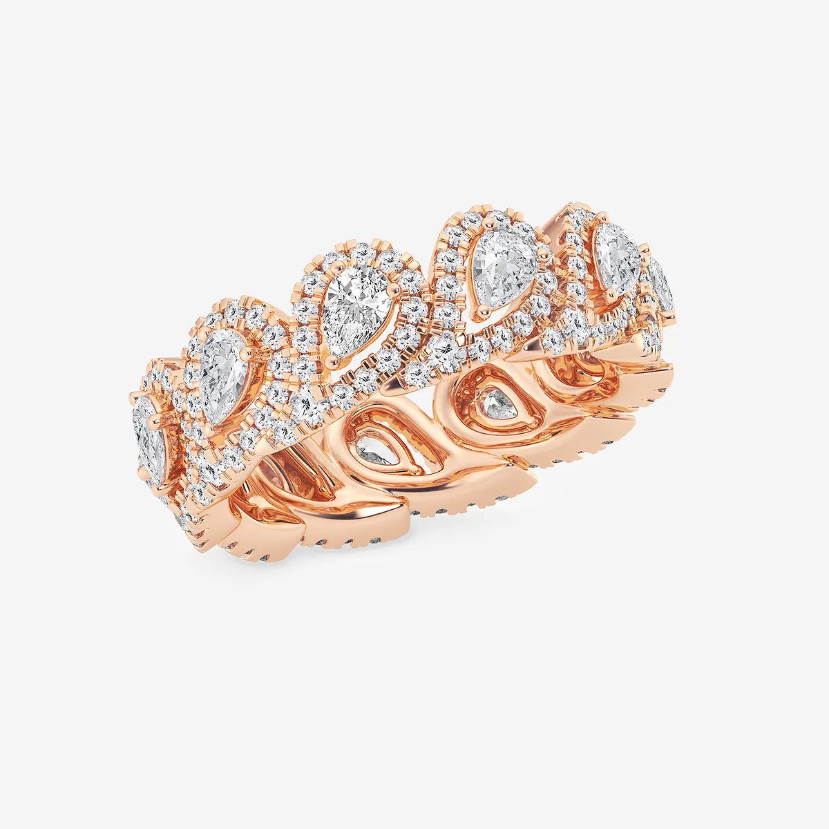 Pear Shape Lab Grown Diamond Halo Eternity Band Ring in Solid Gold