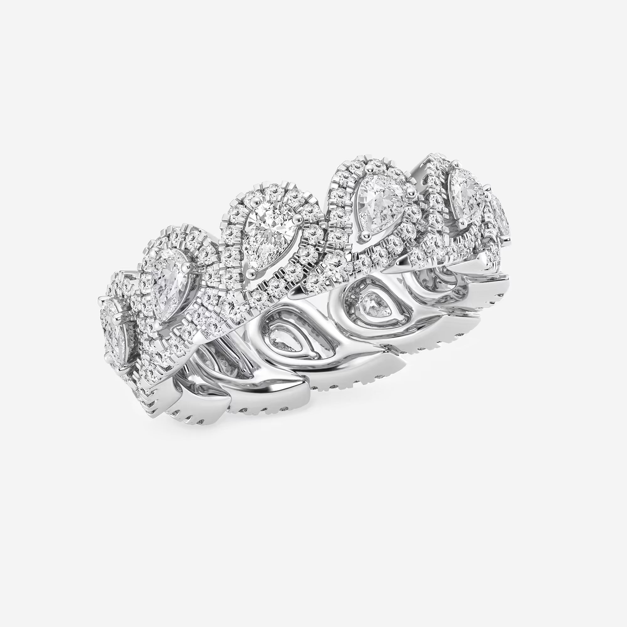 Pear Shape Lab Grown Diamond Halo Eternity Band Ring in Solid Gold