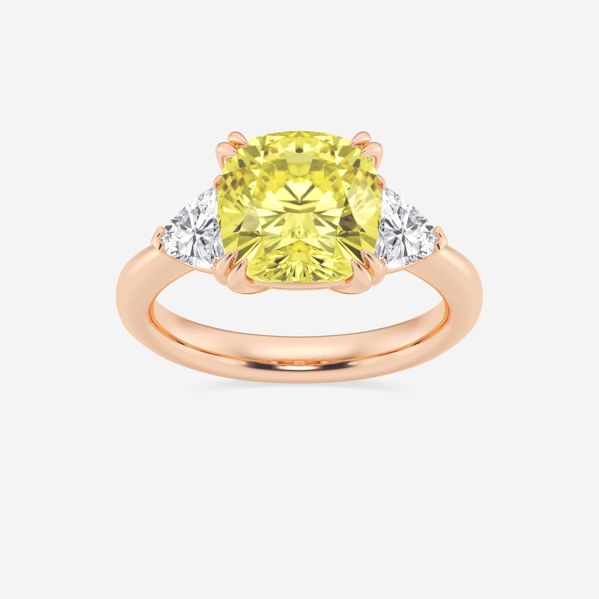 Fancy Yellow Cushion Lab Grown Diamond Three Stone Engagement Ring