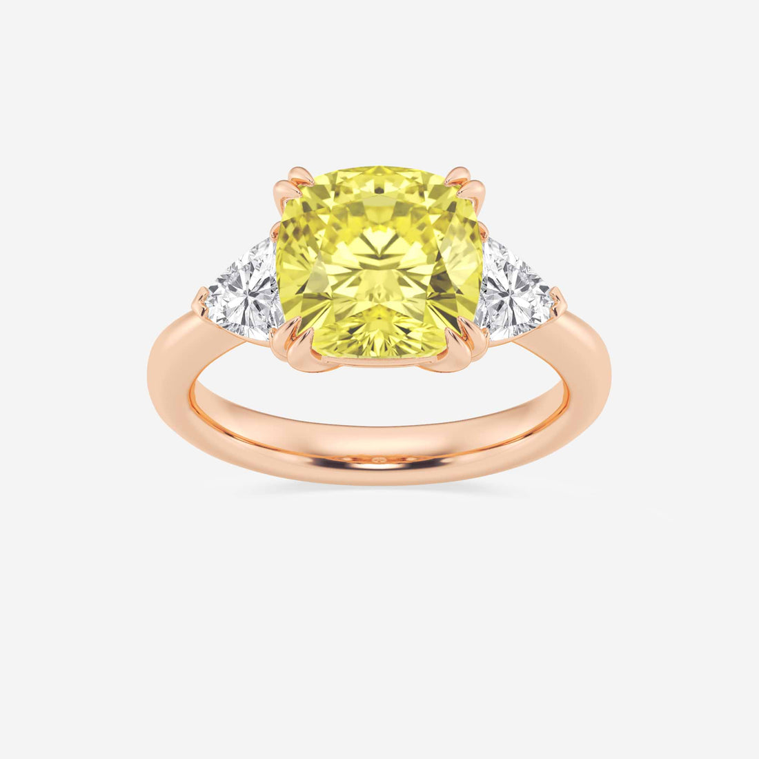 Fancy Yellow Cushion Lab Grown Diamond Three Stone Engagement Ring