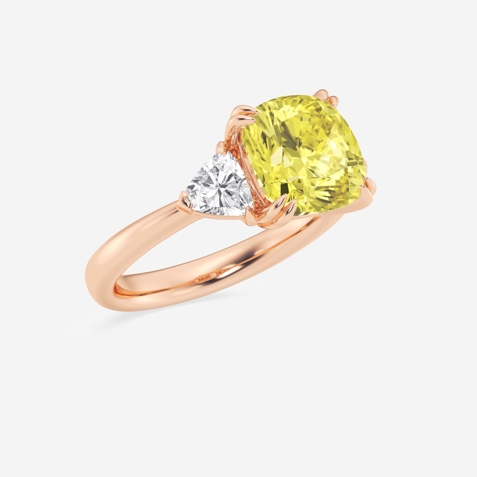 Fancy Yellow Cushion Lab Grown Diamond Three Stone Engagement Ring
