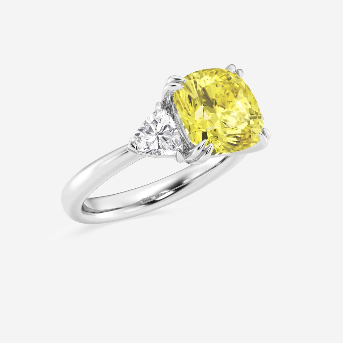 Fancy Yellow Cushion Lab Grown Diamond Three Stone Engagement Ring