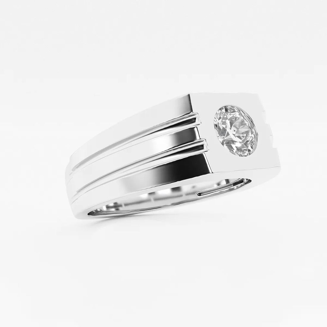 Classic Men's Round Lab Grown Diamond Solitaire Engagement Ring in Gold