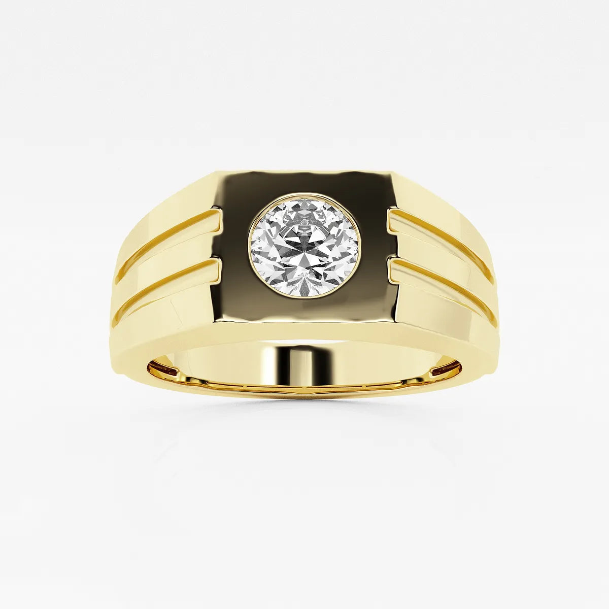 Classic Men's Round Lab Grown Diamond Solitaire Engagement Ring in Gold