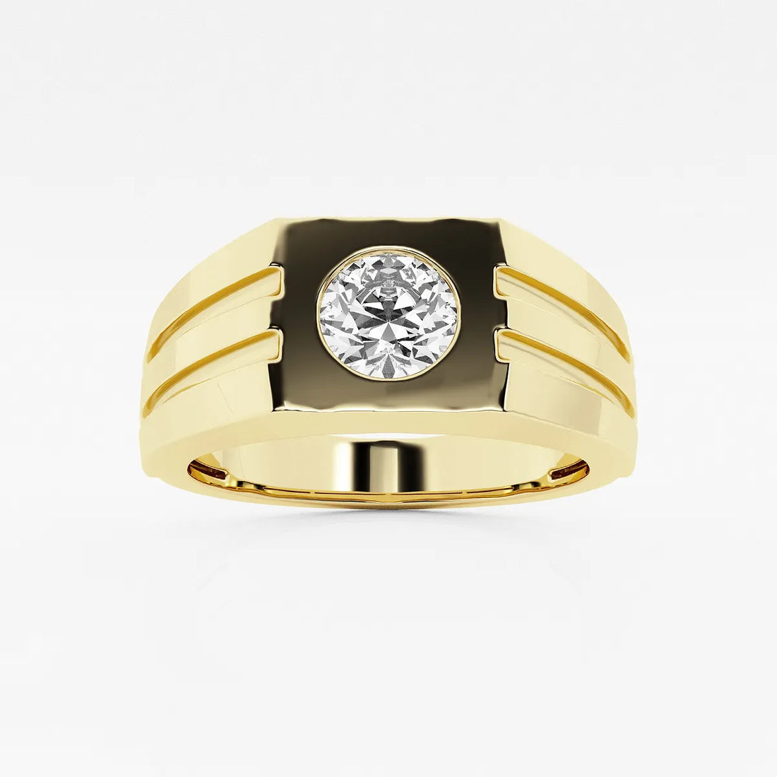 Classic Men's Round Lab Grown Diamond Solitaire Engagement Ring in Gold