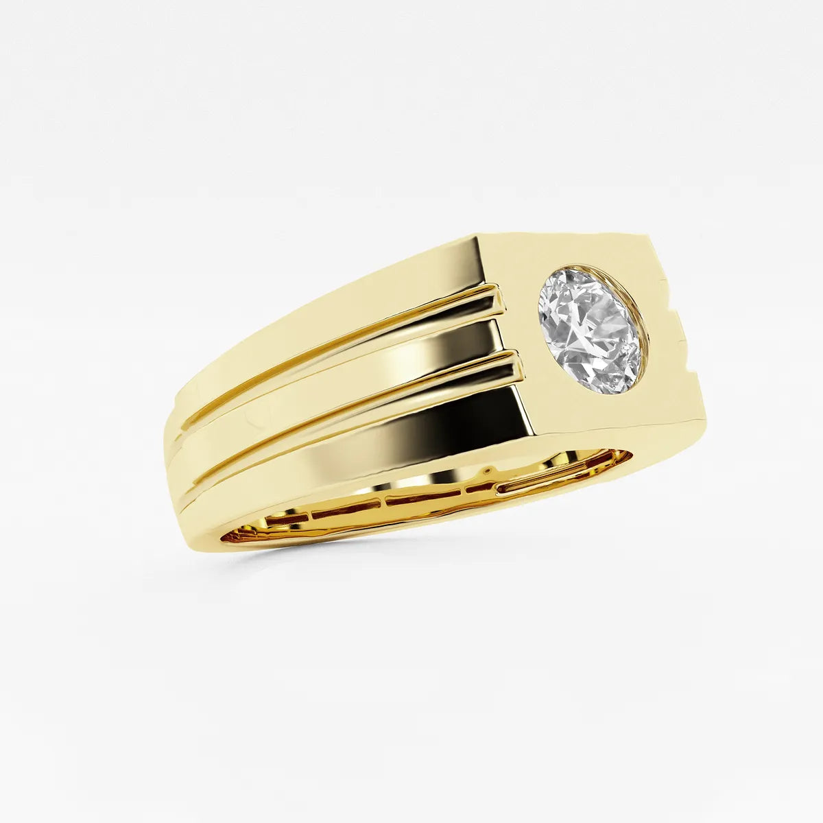 Classic Men's Round Lab Grown Diamond Solitaire Engagement Ring in Gold