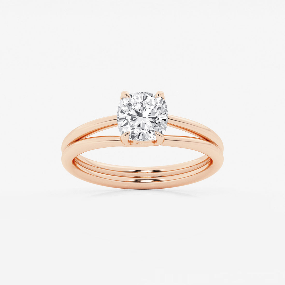 Elara Cushion Lab-Grown Diamond Double Shank Trellis Solitaire Engagement Ring