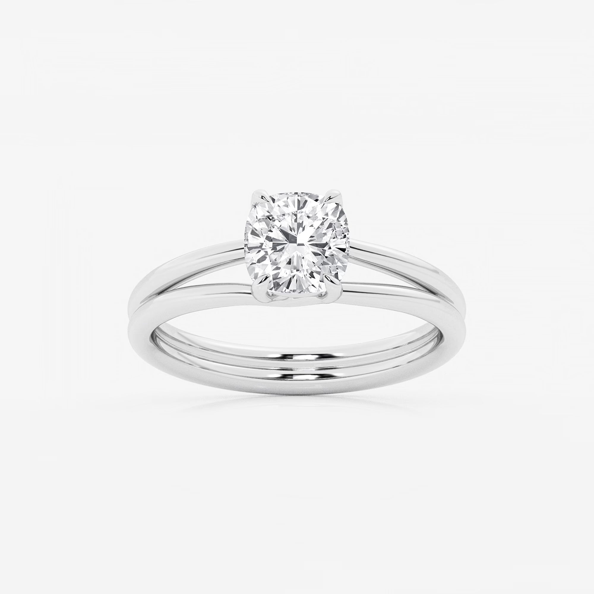 Elara Cushion Lab-Grown Diamond Double Shank Trellis Solitaire Engagement Ring