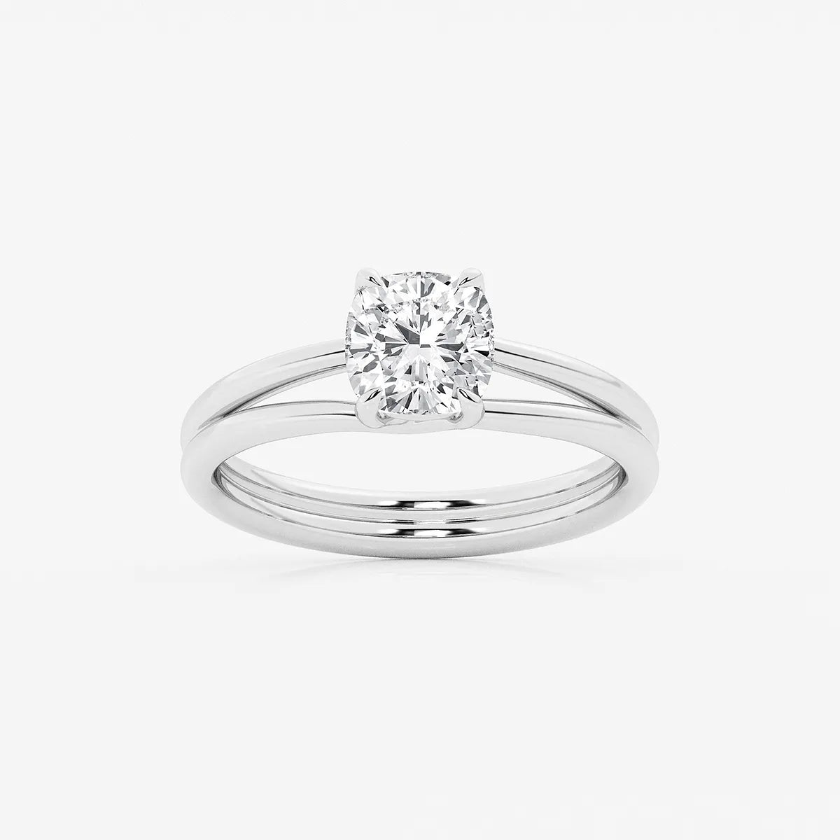 Elara Cushion Lab-Grown Diamond Double Shank Trellis Solitaire Engagement Ring