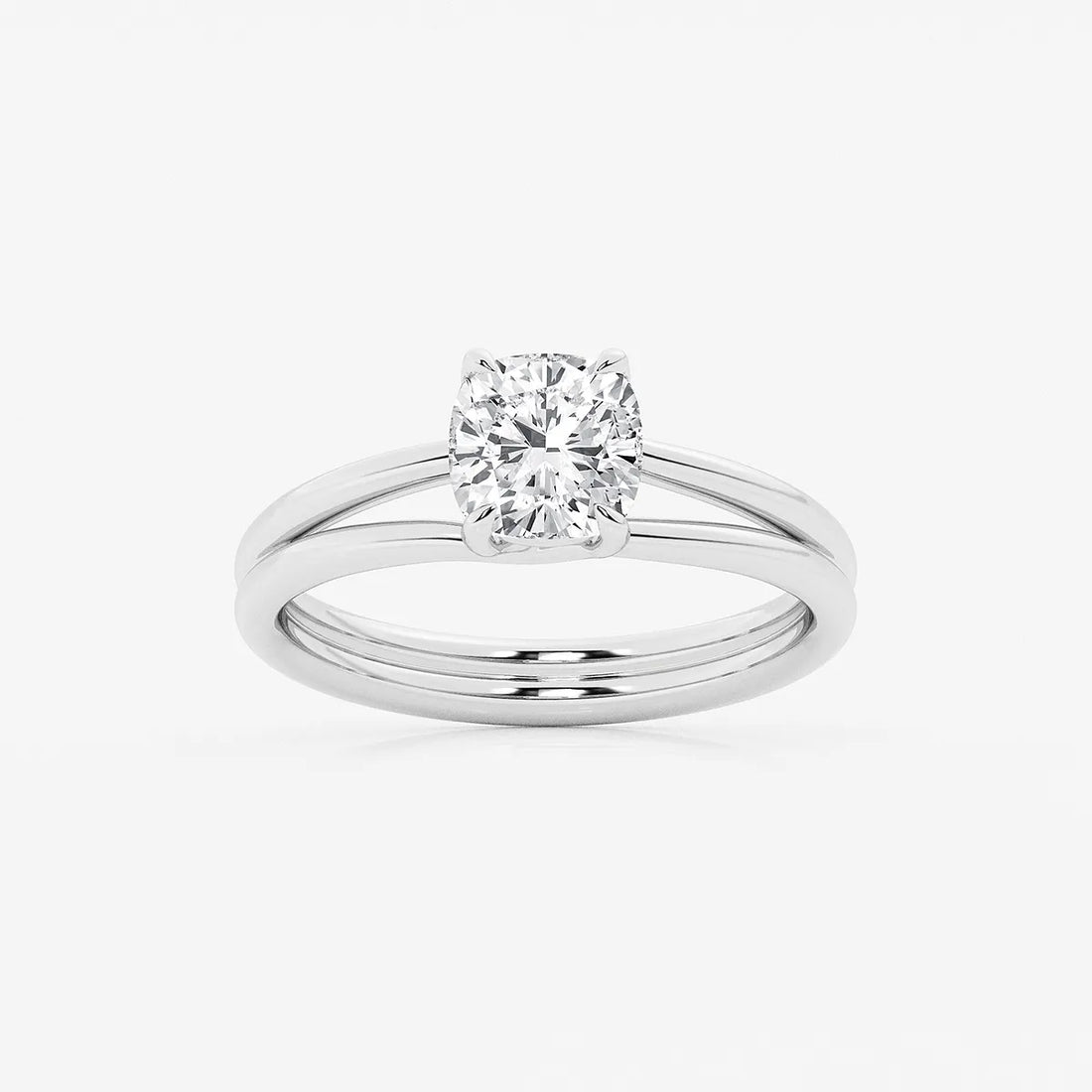 Elara Cushion Lab-Grown Diamond Double Shank Trellis Solitaire Engagement Ring