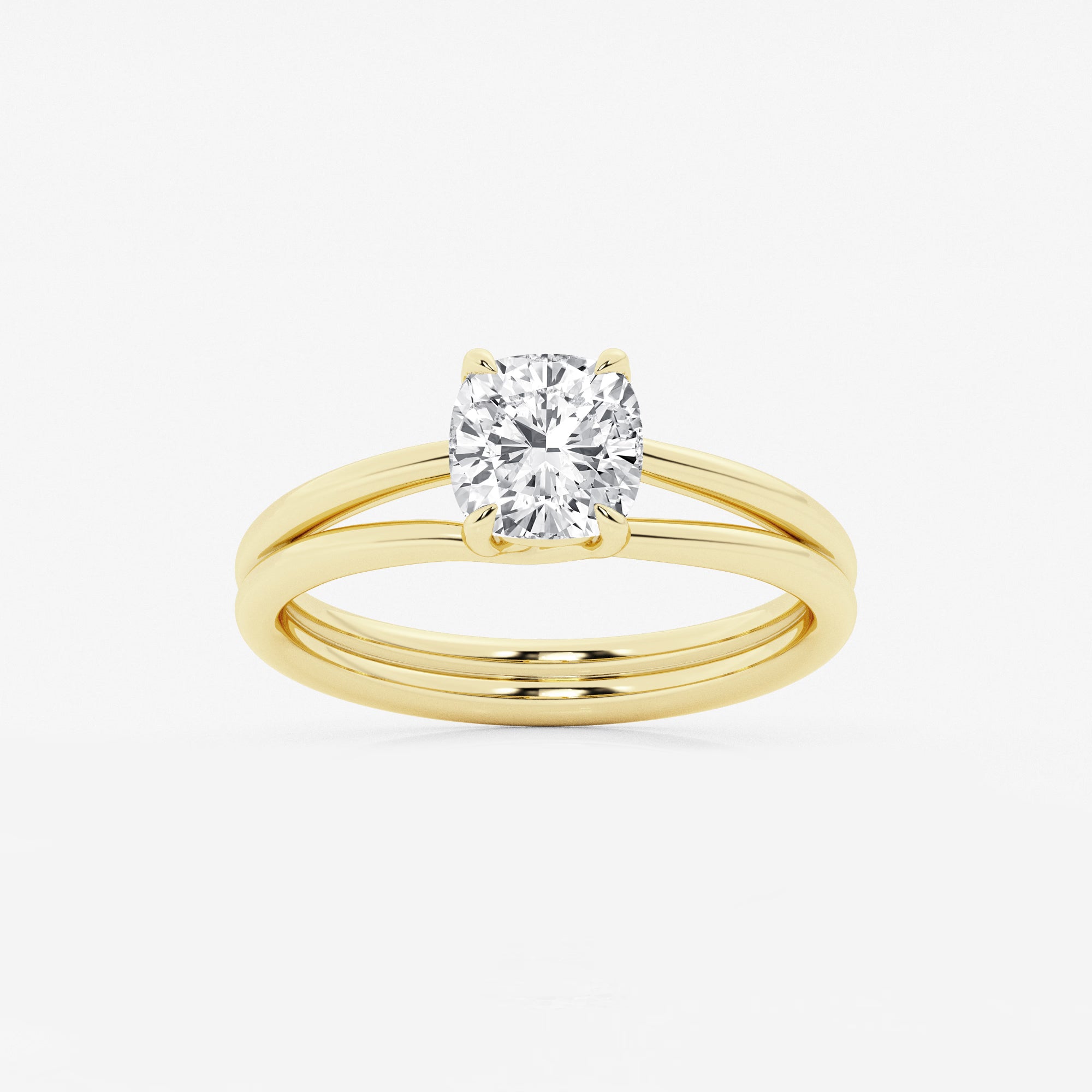Elara Cushion Lab-Grown Diamond Double Shank Trellis Solitaire Engagement Ring