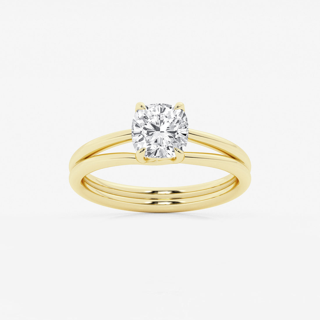 Elara Cushion Lab-Grown Diamond Double Shank Trellis Solitaire Engagement Ring