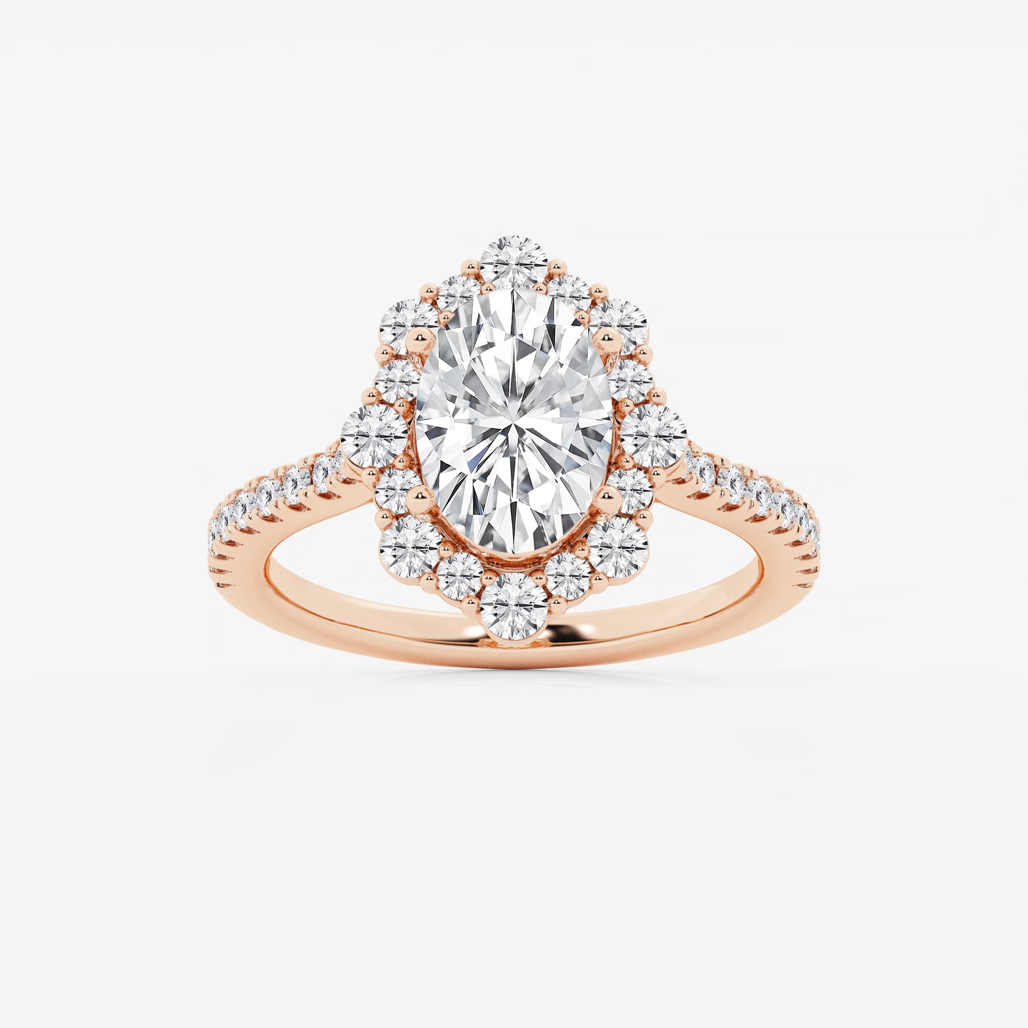 Oval Halo Lab-Grown Diamond Engagement Ring with Pavé Diamond Band