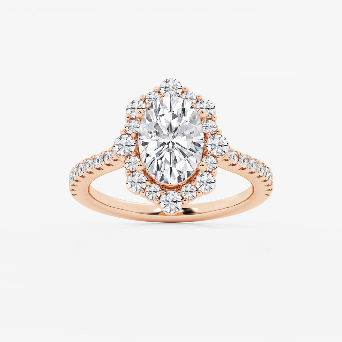Oval Halo Lab-Grown Diamond Engagement Ring with Pavé Diamond Band