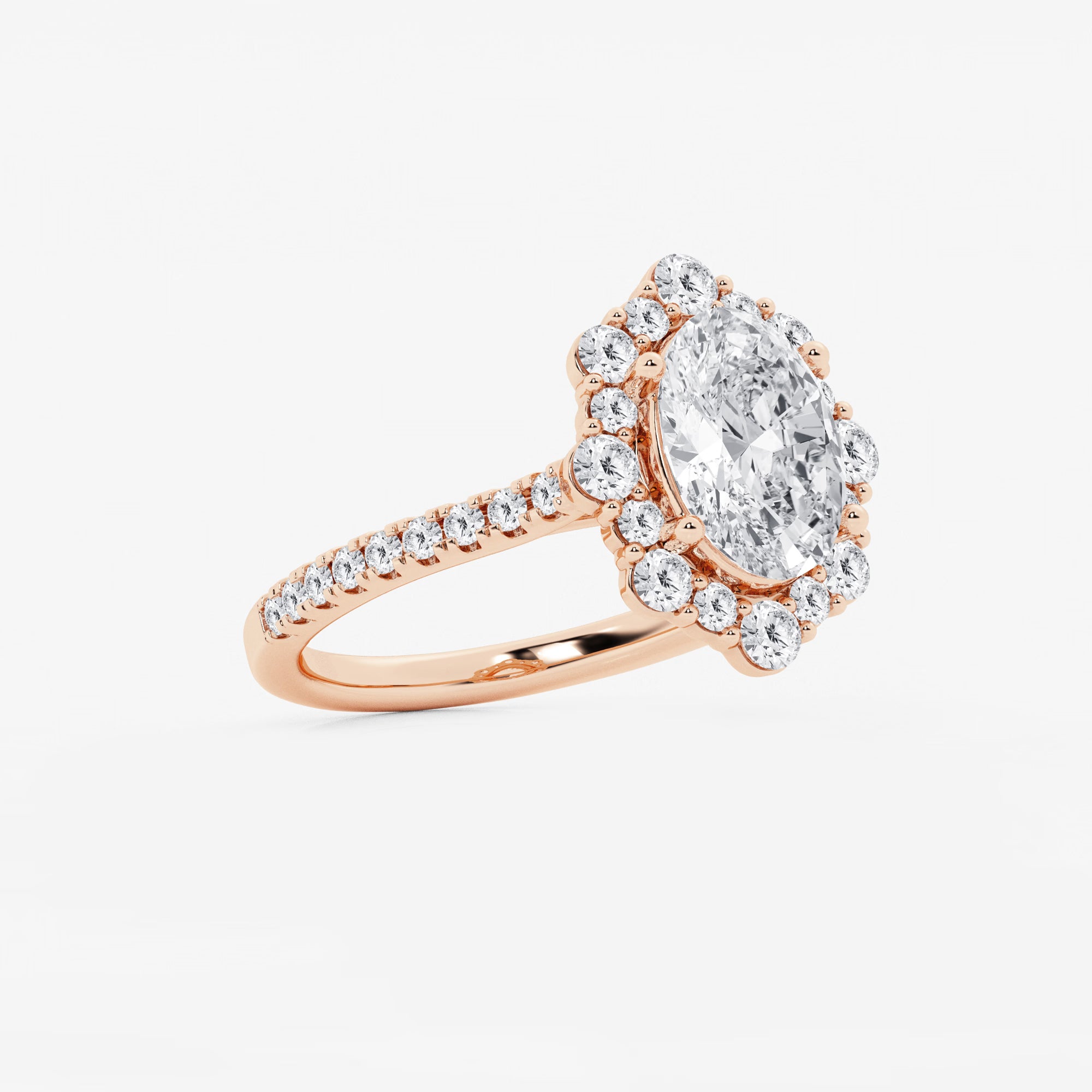 Oval Halo Lab-Grown Diamond Engagement Ring with Pavé Diamond Band