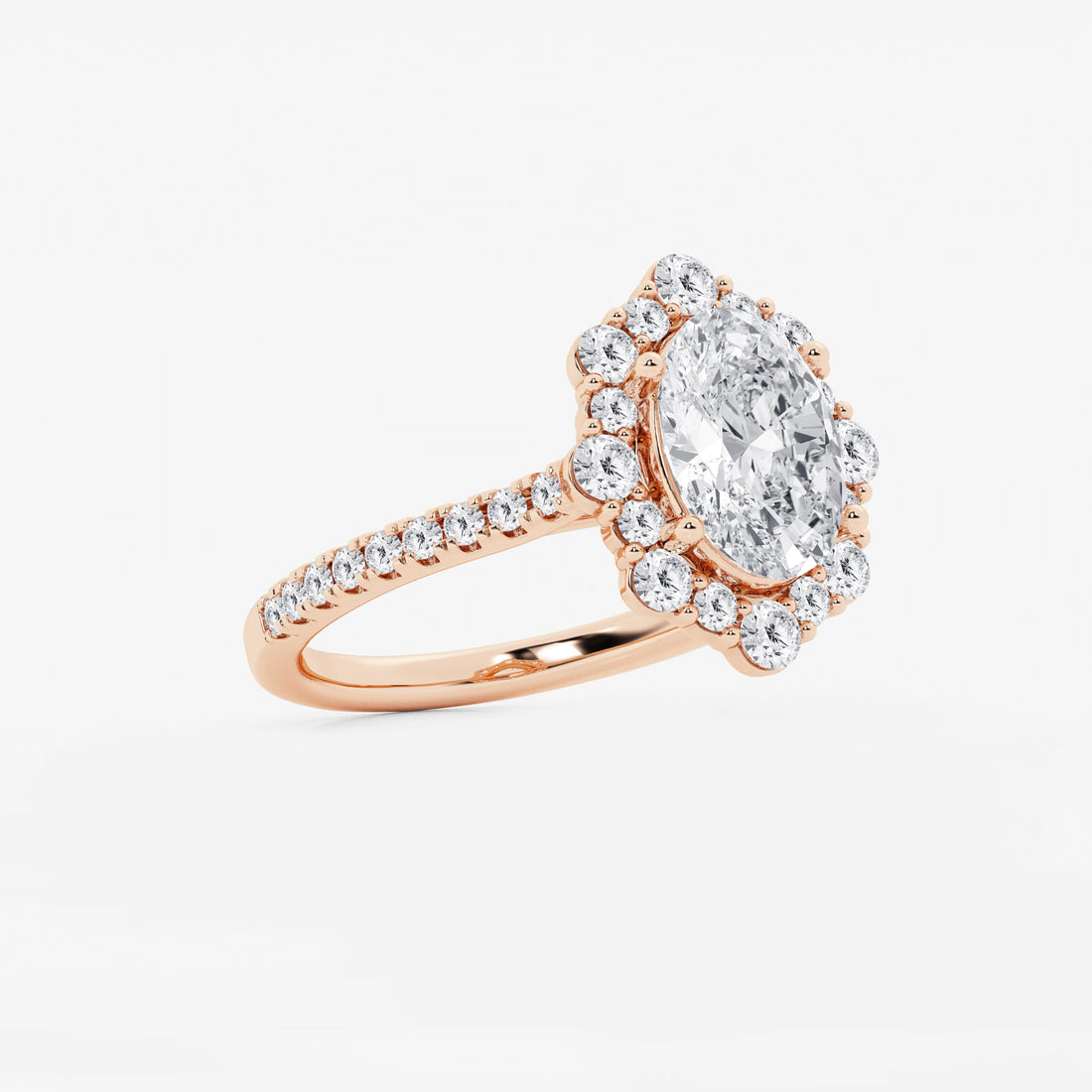 Oval Halo Lab-Grown Diamond Engagement Ring with Pavé Diamond Band