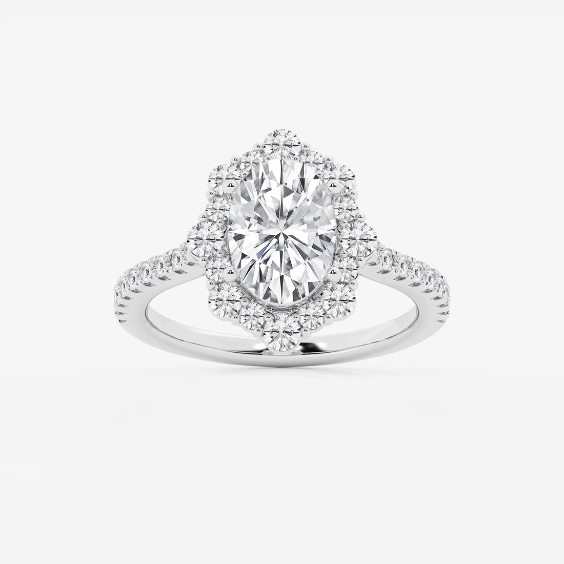 Oval Halo Lab-Grown Diamond Engagement Ring with Pavé Diamond Band