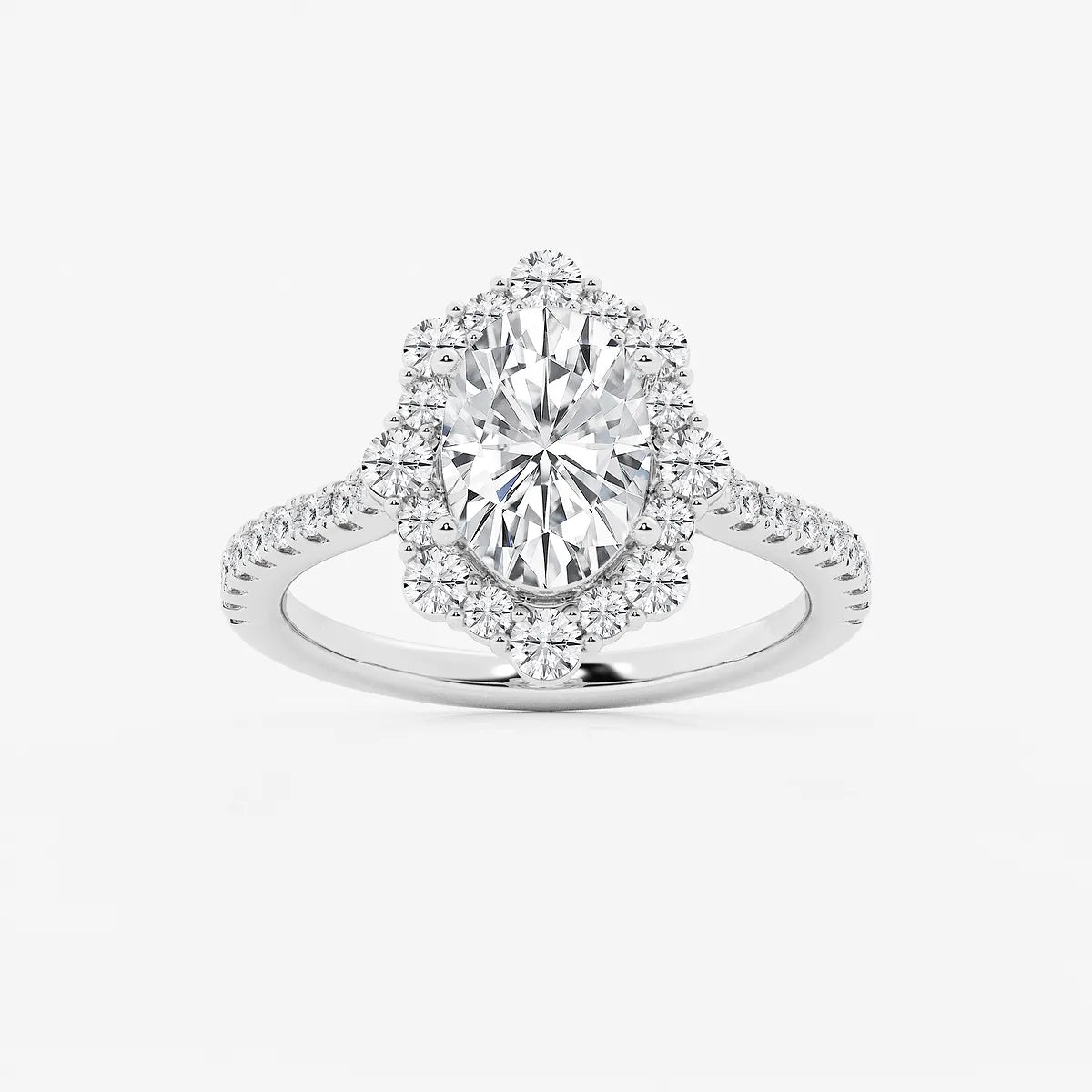 Oval Halo Lab-Grown Diamond Engagement Ring with Pavé Diamond Band