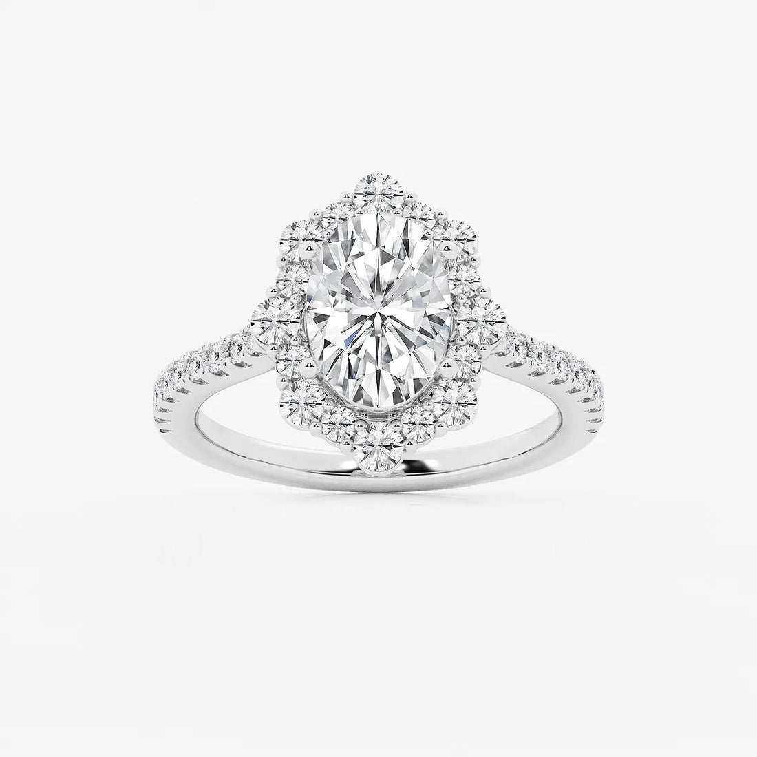 Oval Halo Lab-Grown Diamond Engagement Ring with Pavé Diamond Band