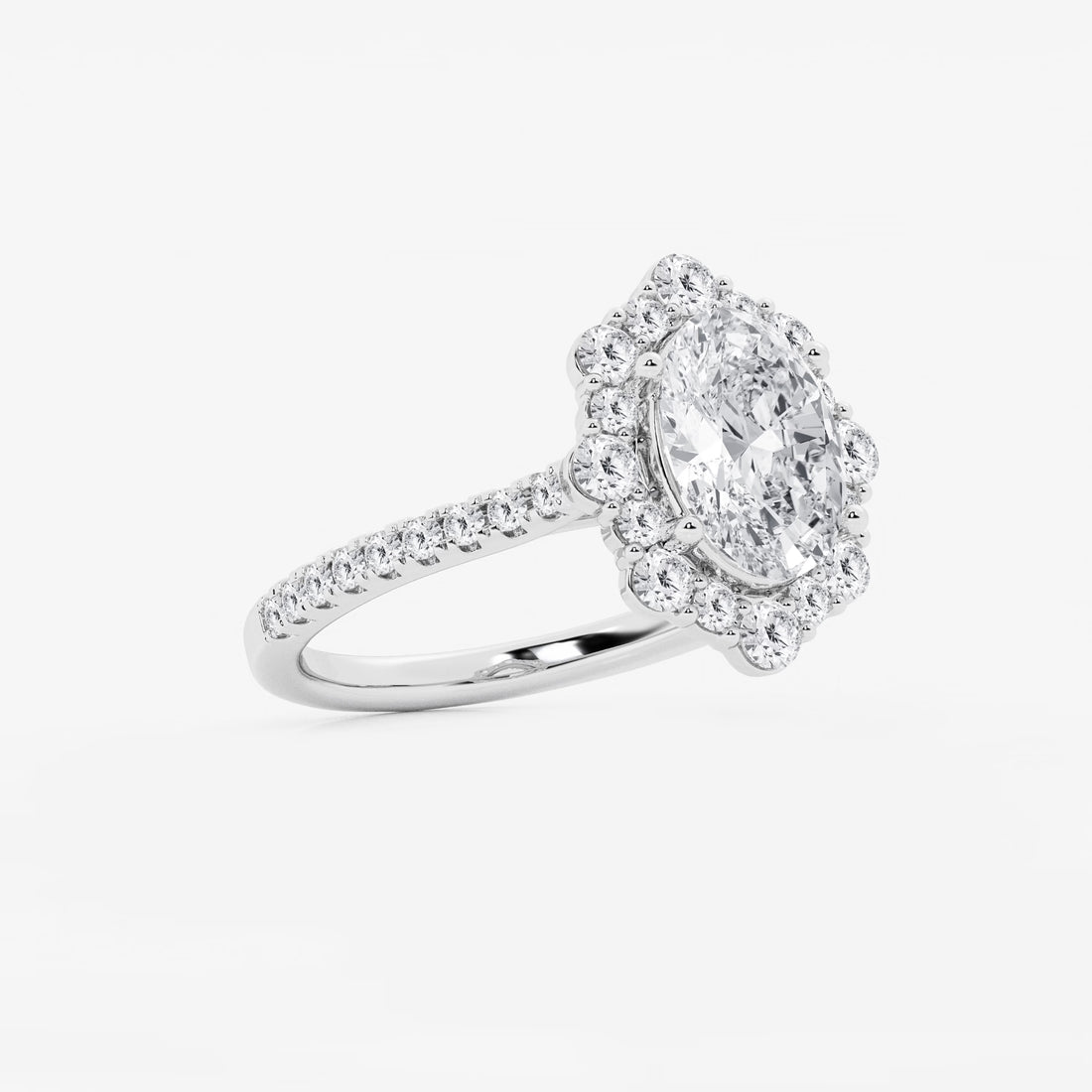 Oval Halo Lab-Grown Diamond Engagement Ring with Pavé Diamond Band