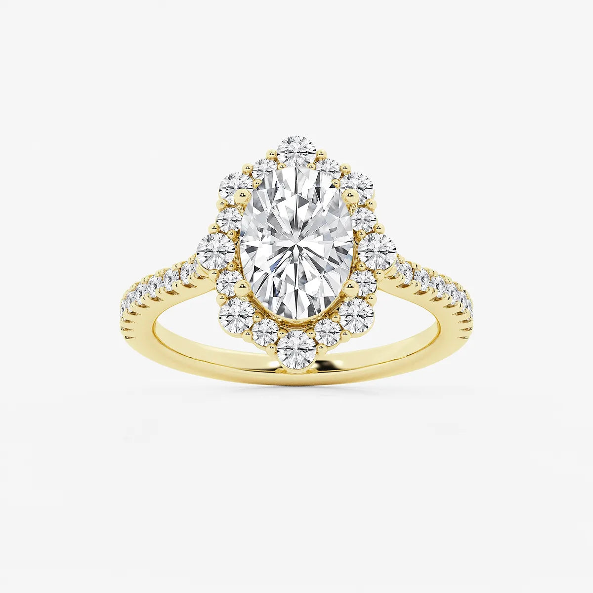 Oval Halo Lab-Grown Diamond Engagement Ring with Pavé Diamond Band