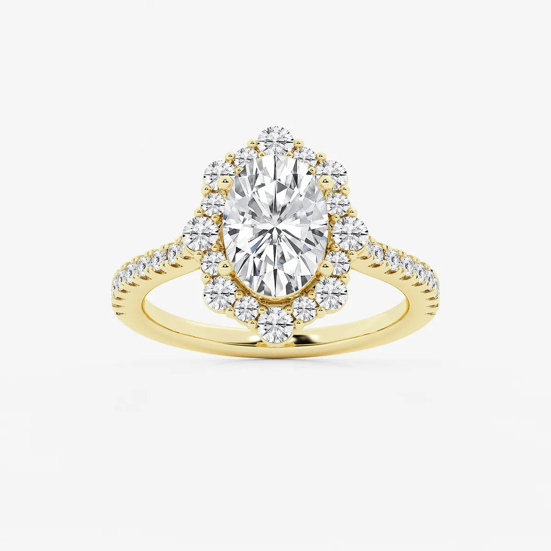 Oval Halo Lab-Grown Diamond Engagement Ring with Pavé Diamond Band