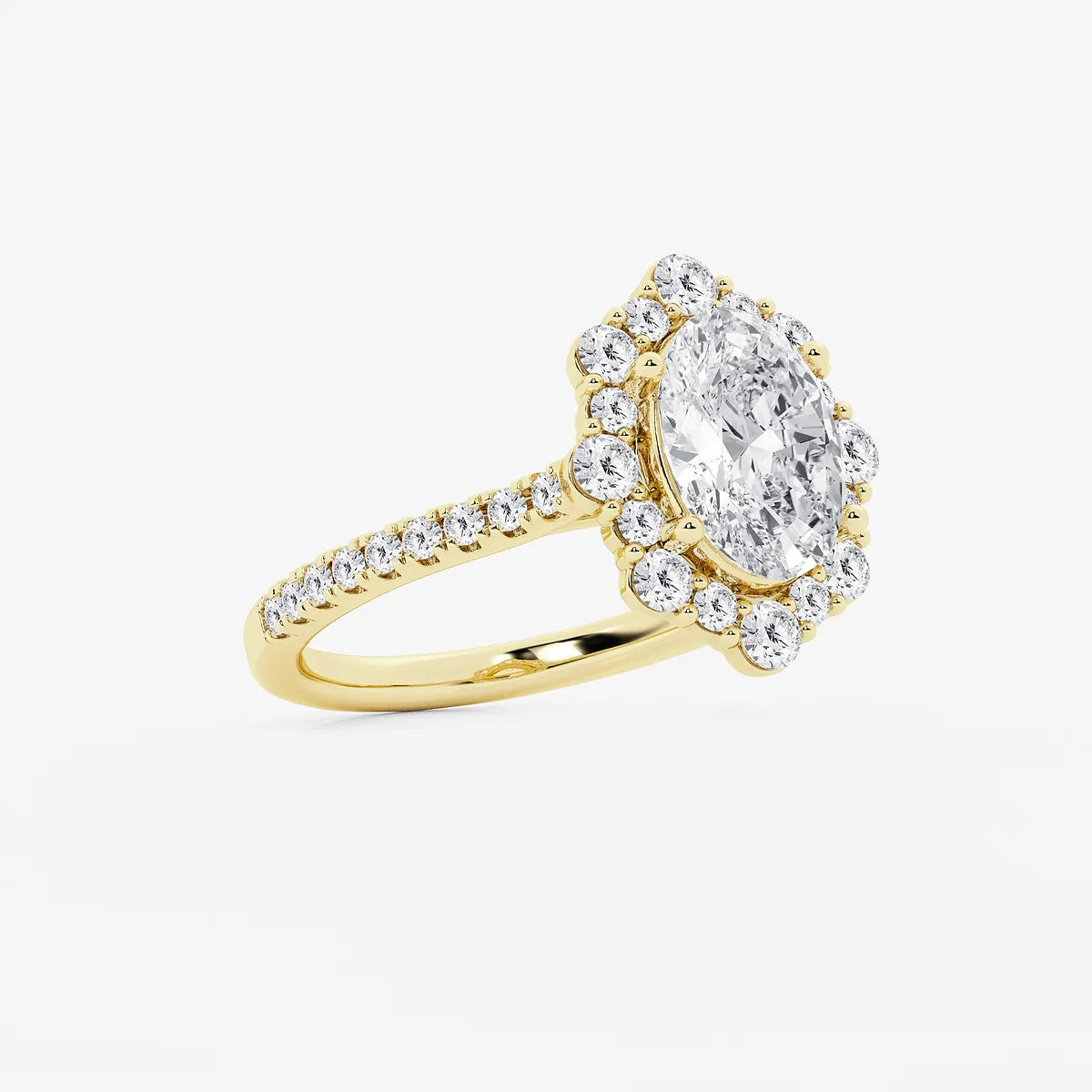 Oval Halo Lab-Grown Diamond Engagement Ring with Pavé Diamond Band
