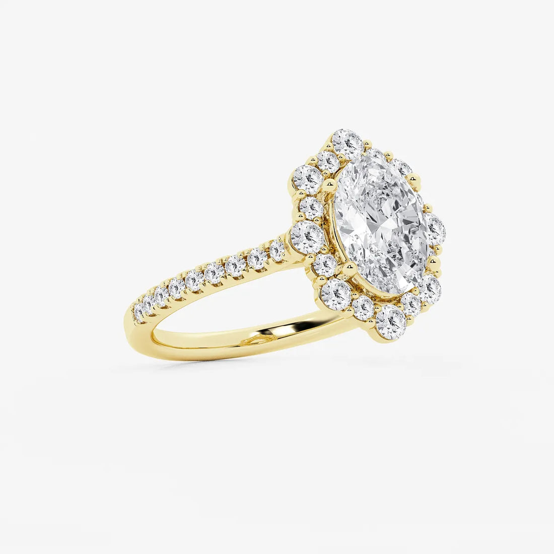 Oval Halo Lab-Grown Diamond Engagement Ring with Pavé Diamond Band