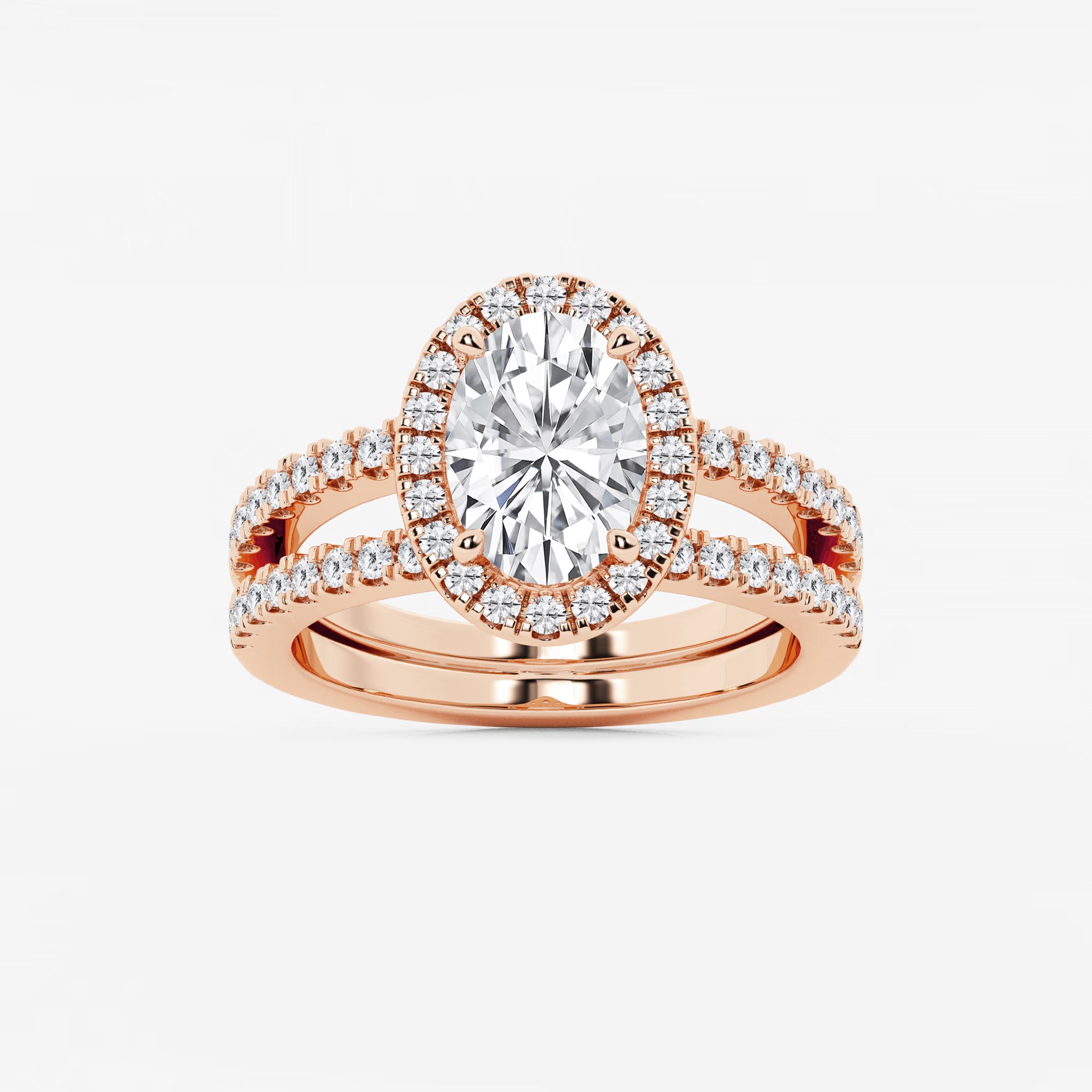 Oval Cut Lab-Grown Diamond Double Shank Halo Engagement Ring