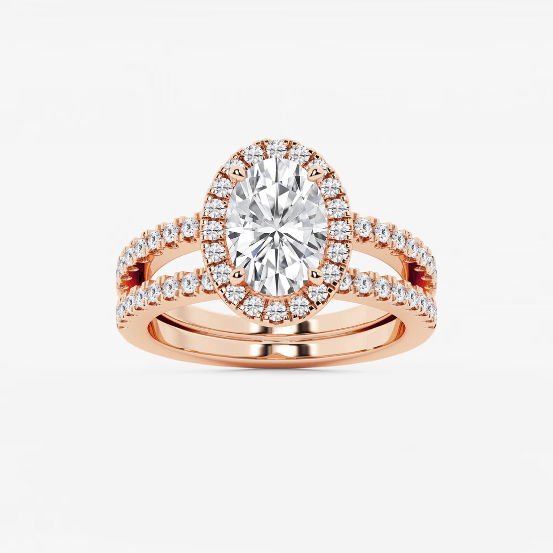 Oval Cut Lab-Grown Diamond Double Shank Halo Engagement Ring