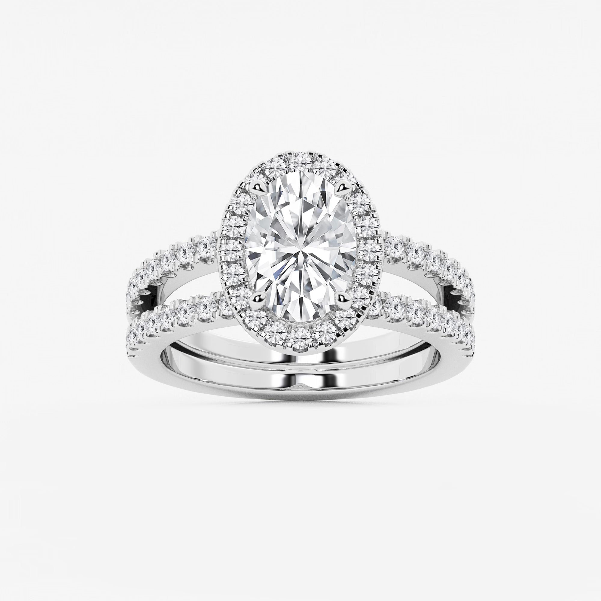 Oval Cut Lab-Grown Diamond Double Shank Halo Engagement Ring