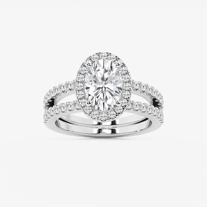 Oval Cut Lab-Grown Diamond Double Shank Halo Engagement Ring