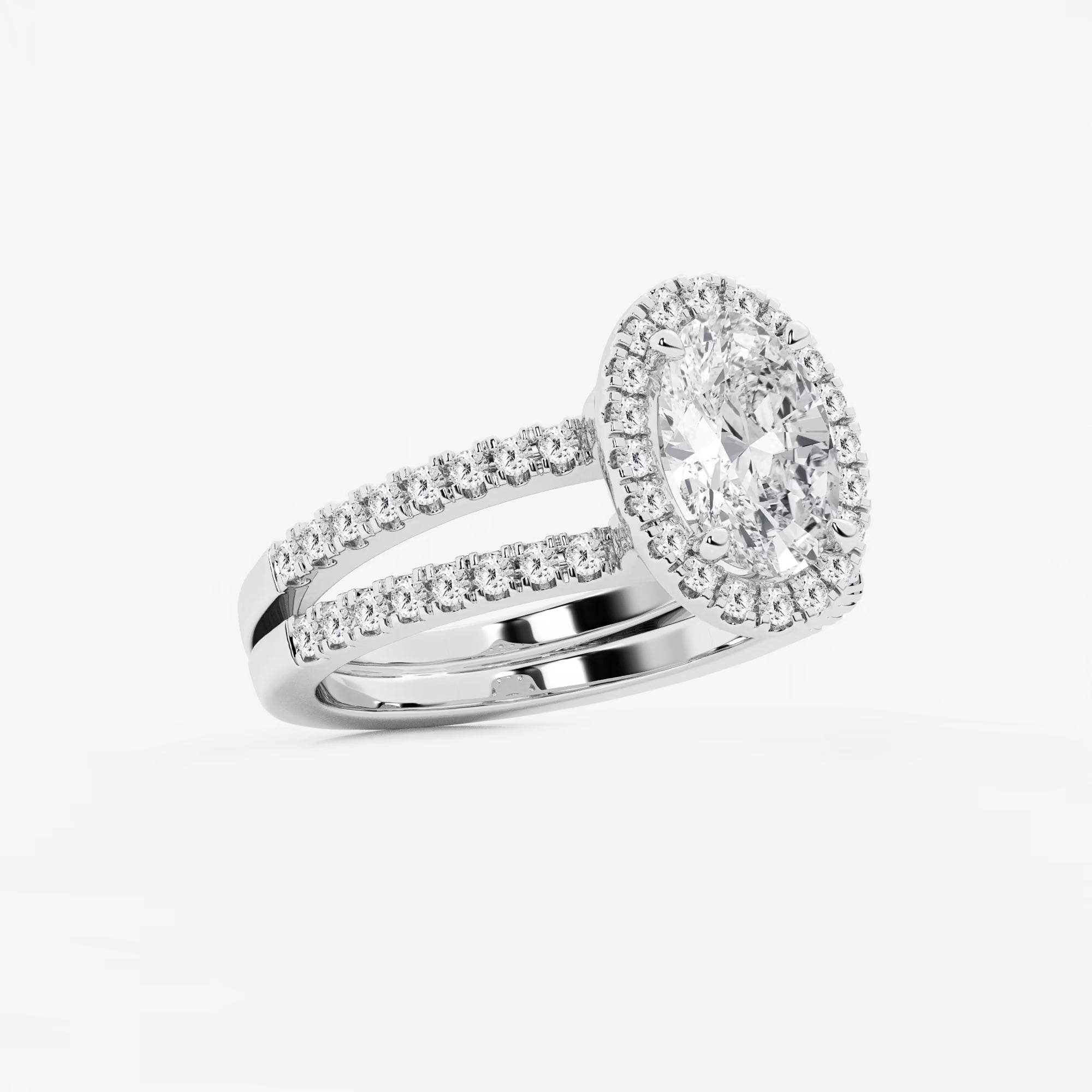 Oval Cut Lab-Grown Diamond Double Shank Halo Engagement Ring