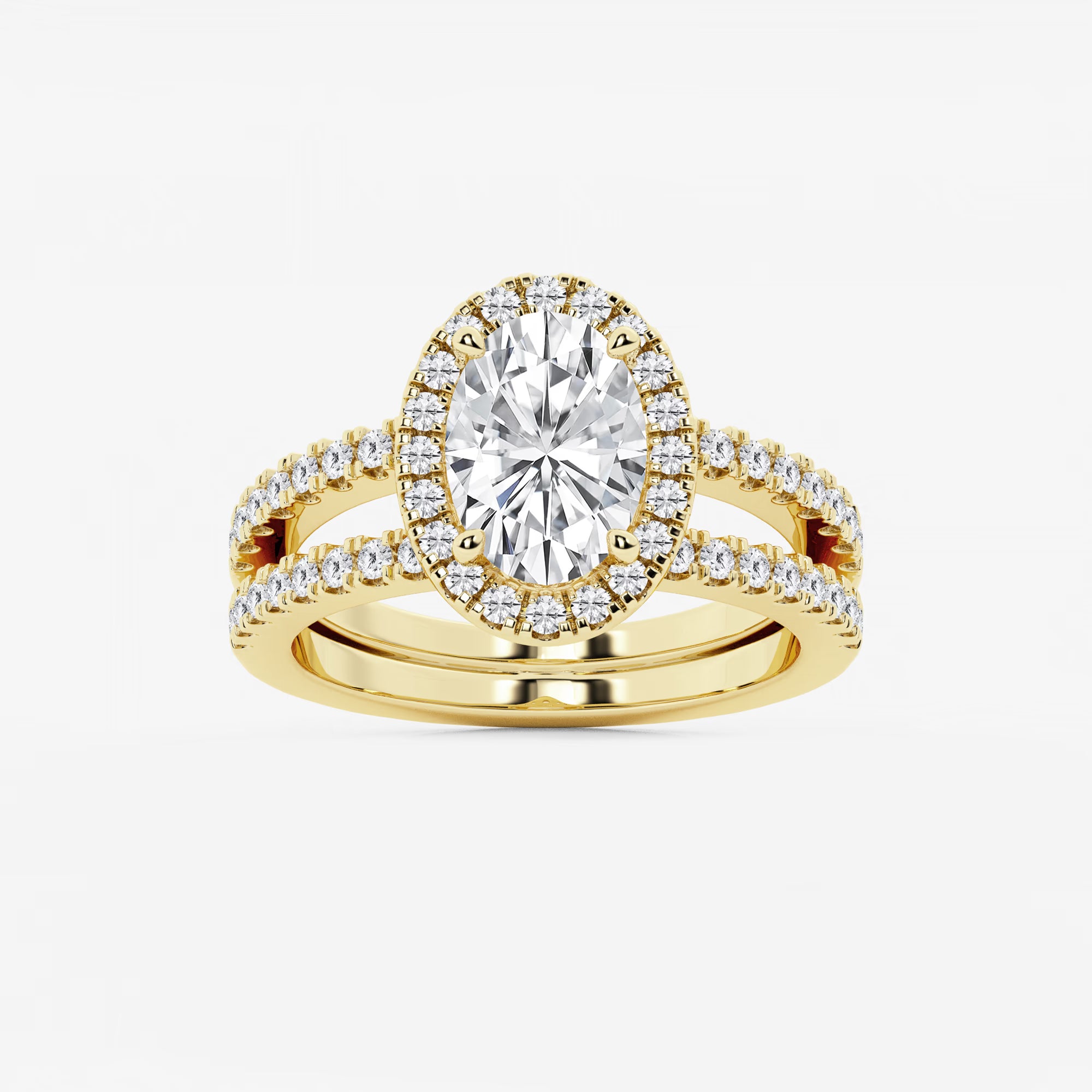 Oval Cut Lab-Grown Diamond Double Shank Halo Engagement Ring