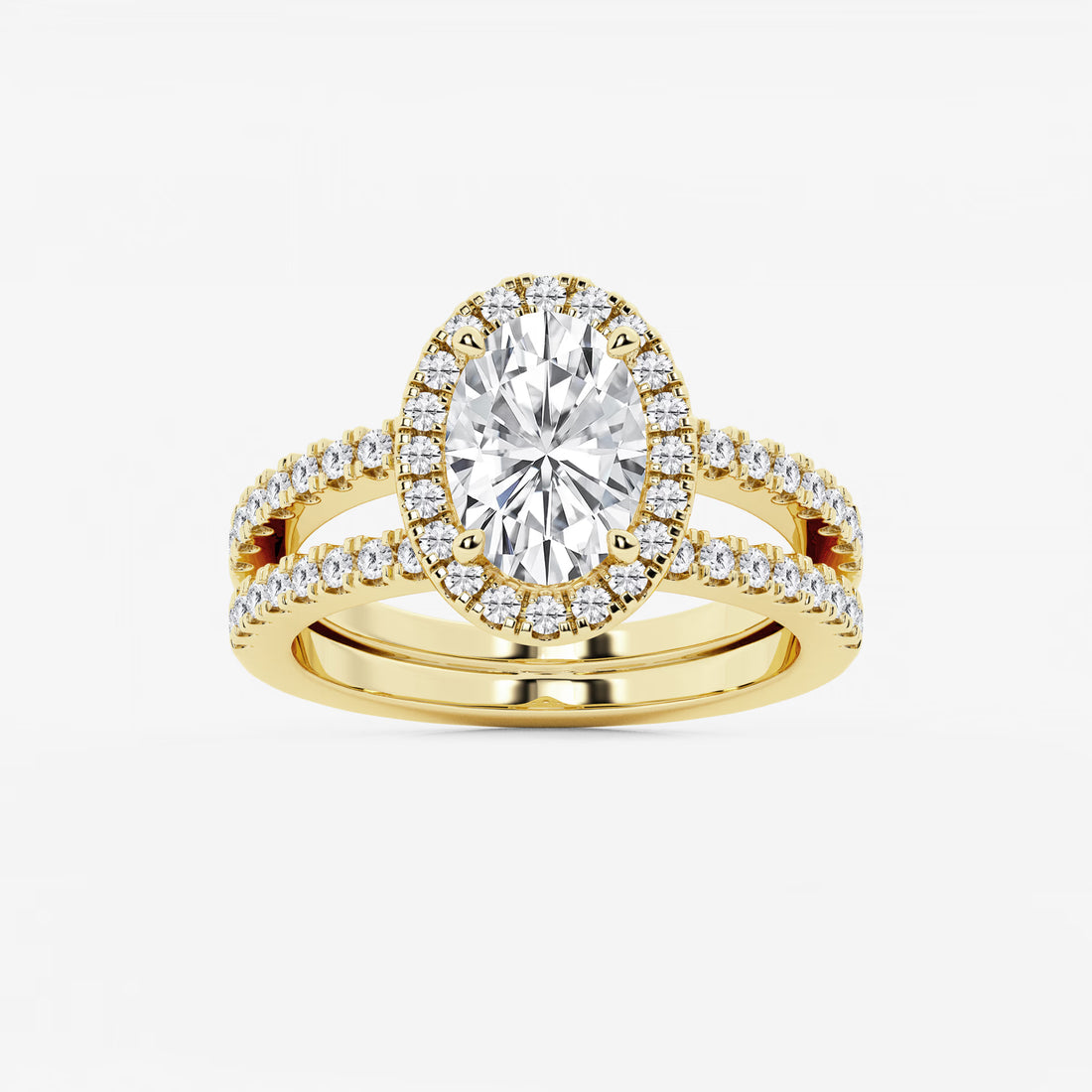 Oval Cut Lab-Grown Diamond Double Shank Halo Engagement Ring