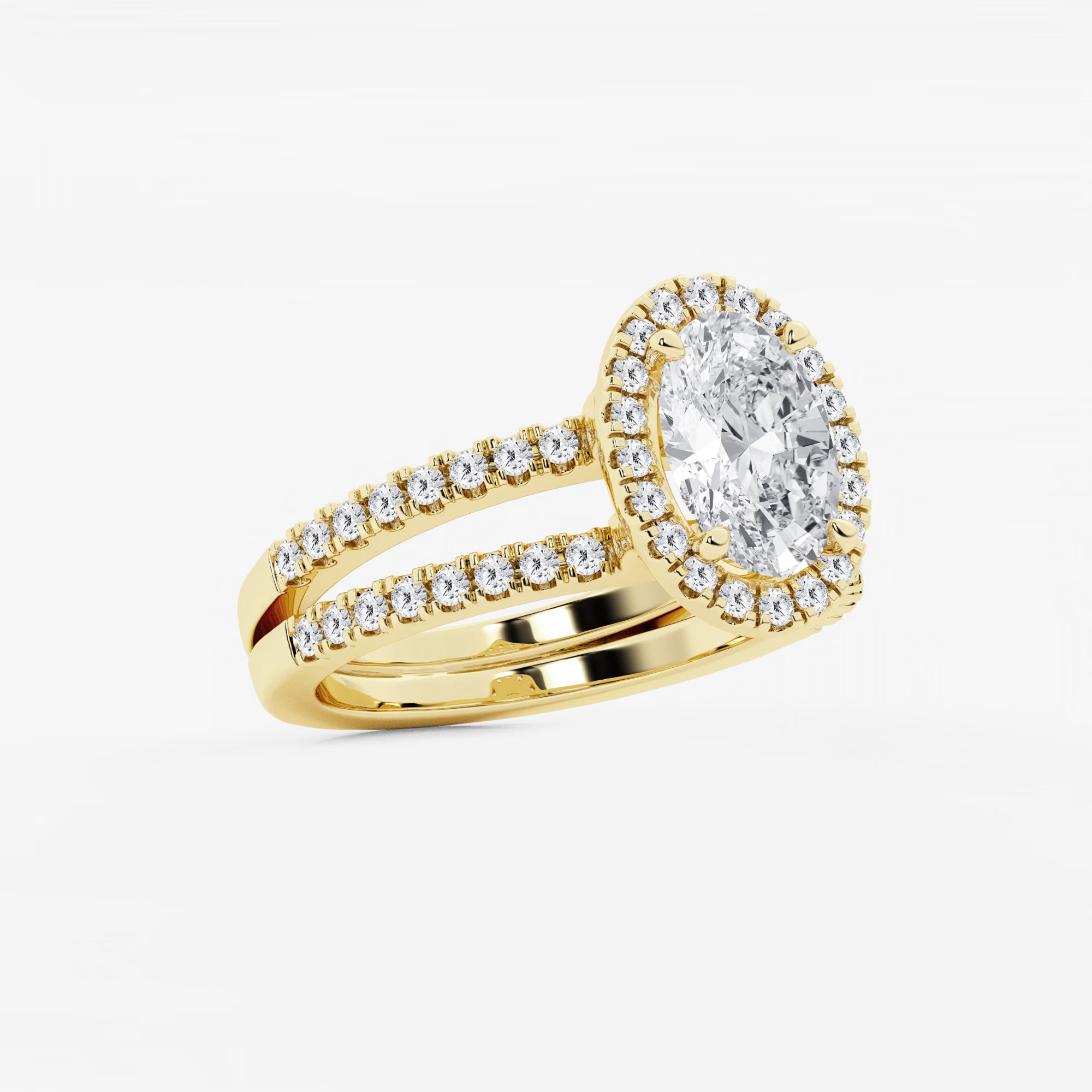 Oval Cut Lab-Grown Diamond Double Shank Halo Engagement Ring