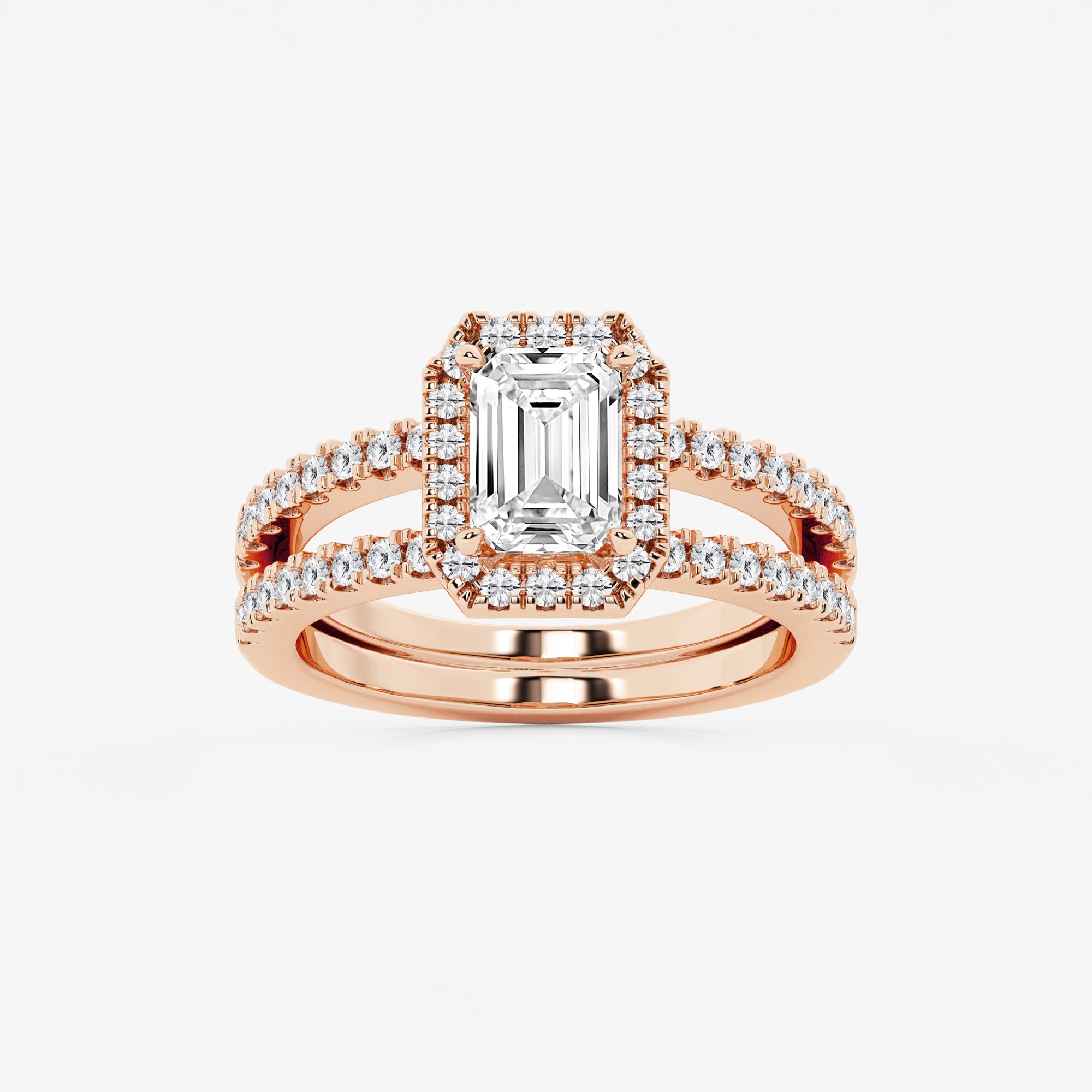 Emerald Cut Halo Bridal Ring Set