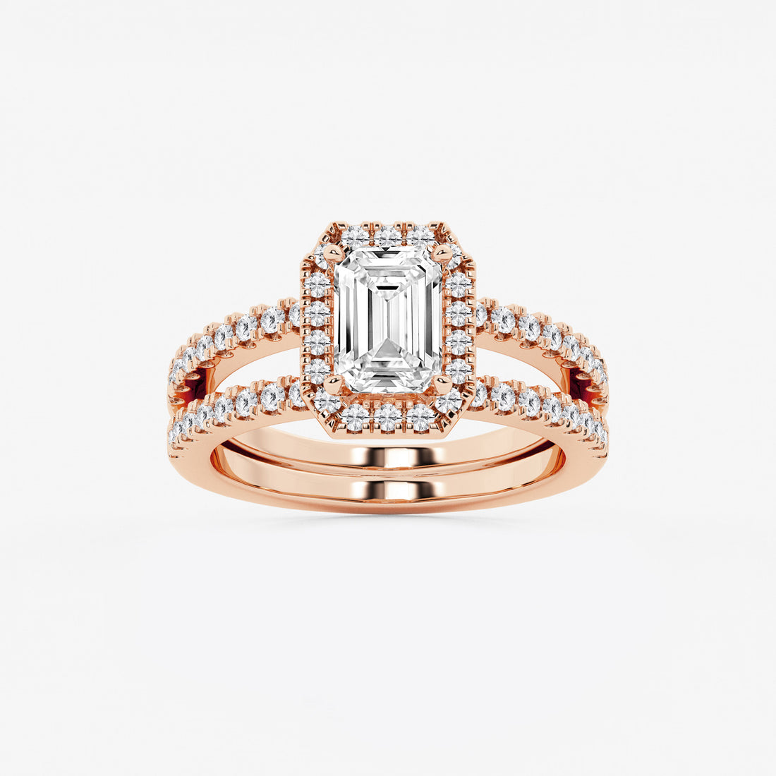 Emerald Cut Halo Bridal Ring Set