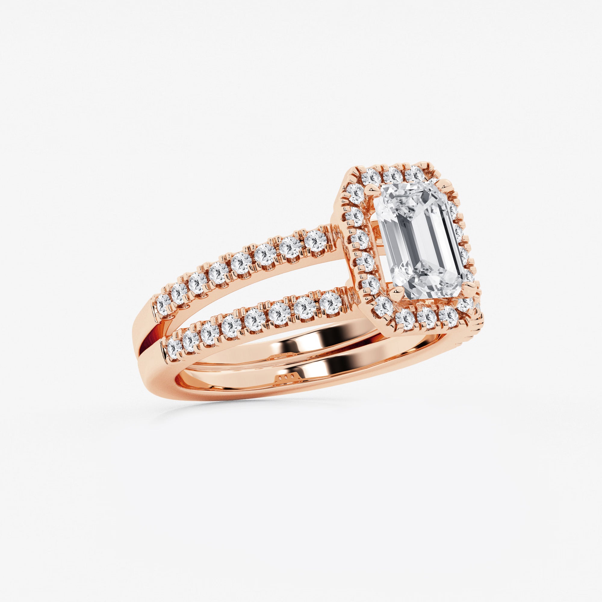 Emerald Cut Halo Bridal Ring Set