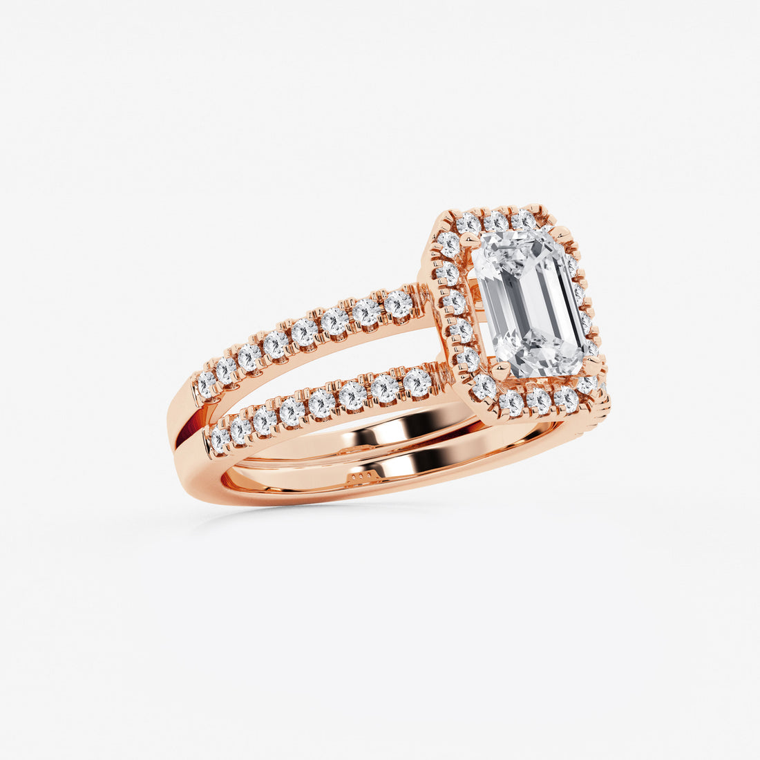 Emerald Cut Halo Bridal Ring Set